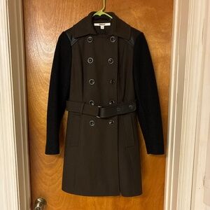 DKNY Brown Black Arms Wool Blend Coat